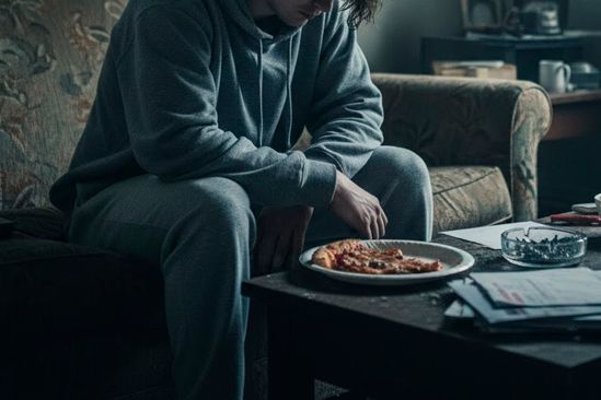 Мужчина сидит за столом Мужчина апатично сидит на диване